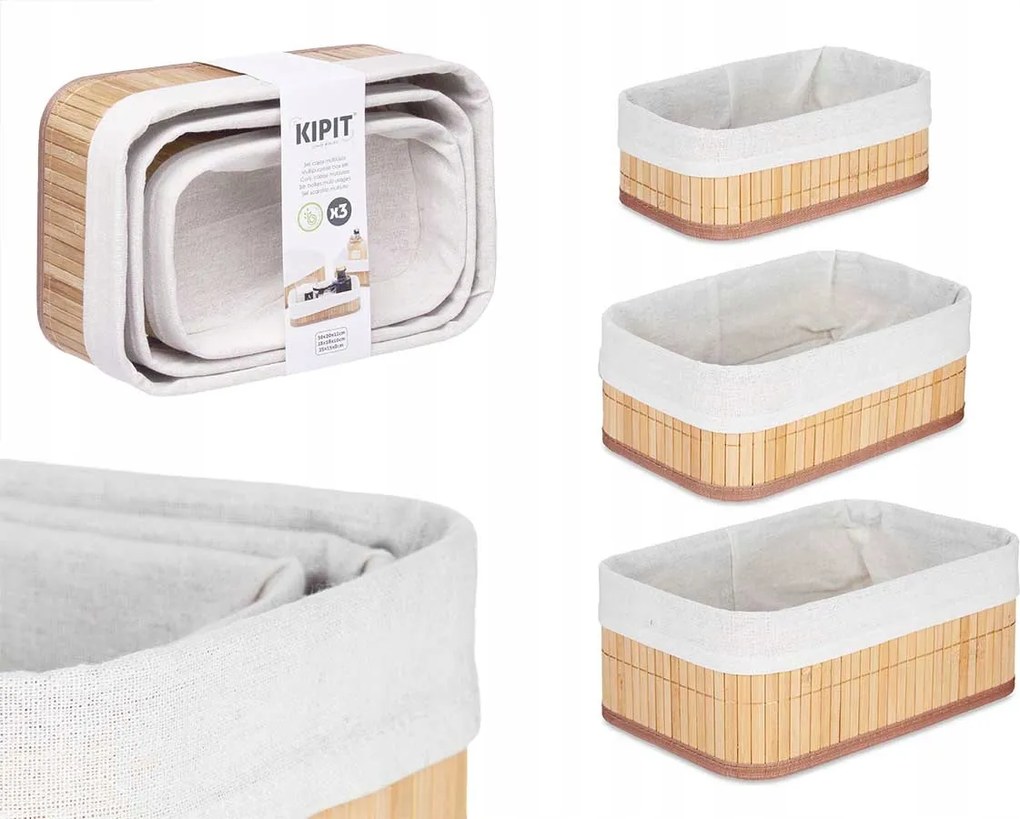 3 db-os Kosár Tároló Doboz szett fürdőszobai fehér