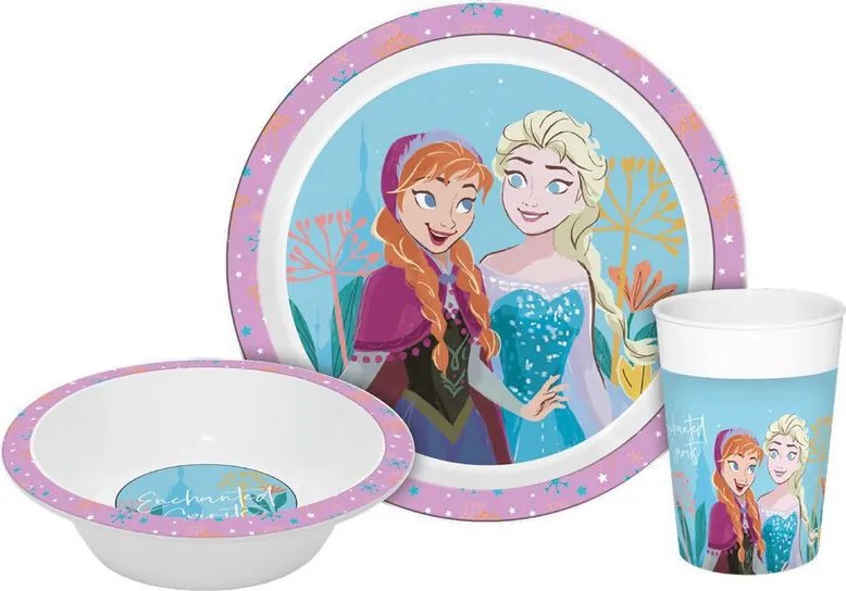 Disney Jégvarázs Enchanted étkészlet, micro műanyag szett Dobozban