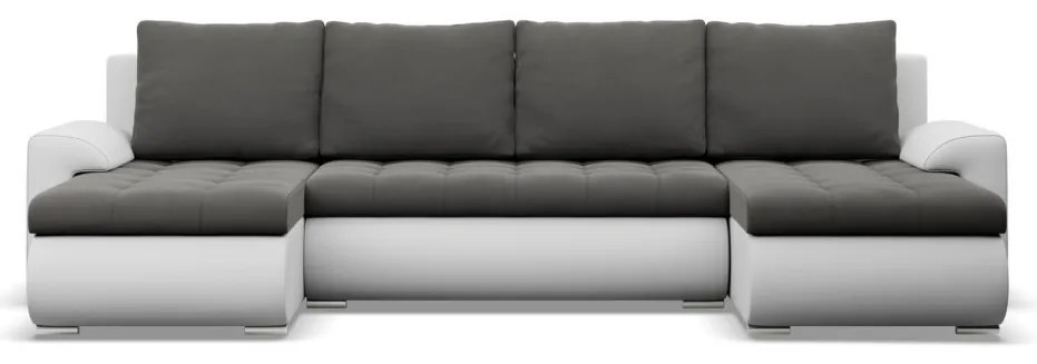Tokio U alakú sarokkanapé, 3 ágyneműtartóval, bársony + műbőr, univerzális oldal, szürke - fehér