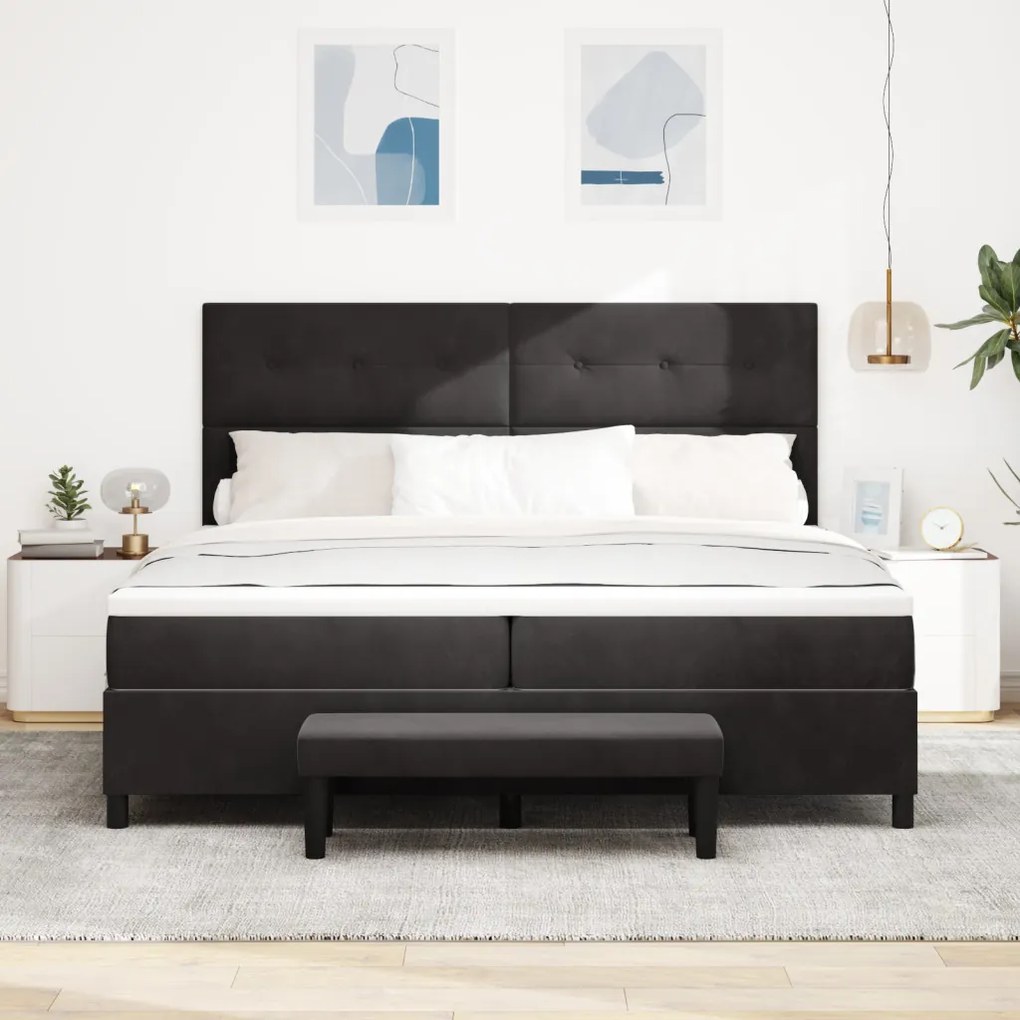 Box spring ágy matraccal és paddal, fekete, 200x200 cm, bársony