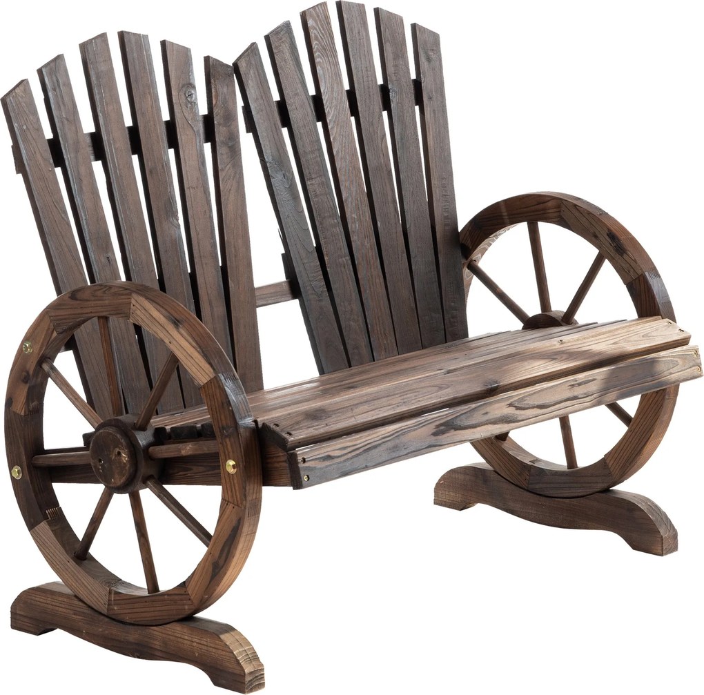 Outsunny 2 Személyes Kerti Pad Szilárd Fa, Karfás Pad, Kerti Bútor 250kg Terhelhetőség, Rusztikus Pad Kerthez, Teraszhoz és Egyéb Kültéri Területekhez