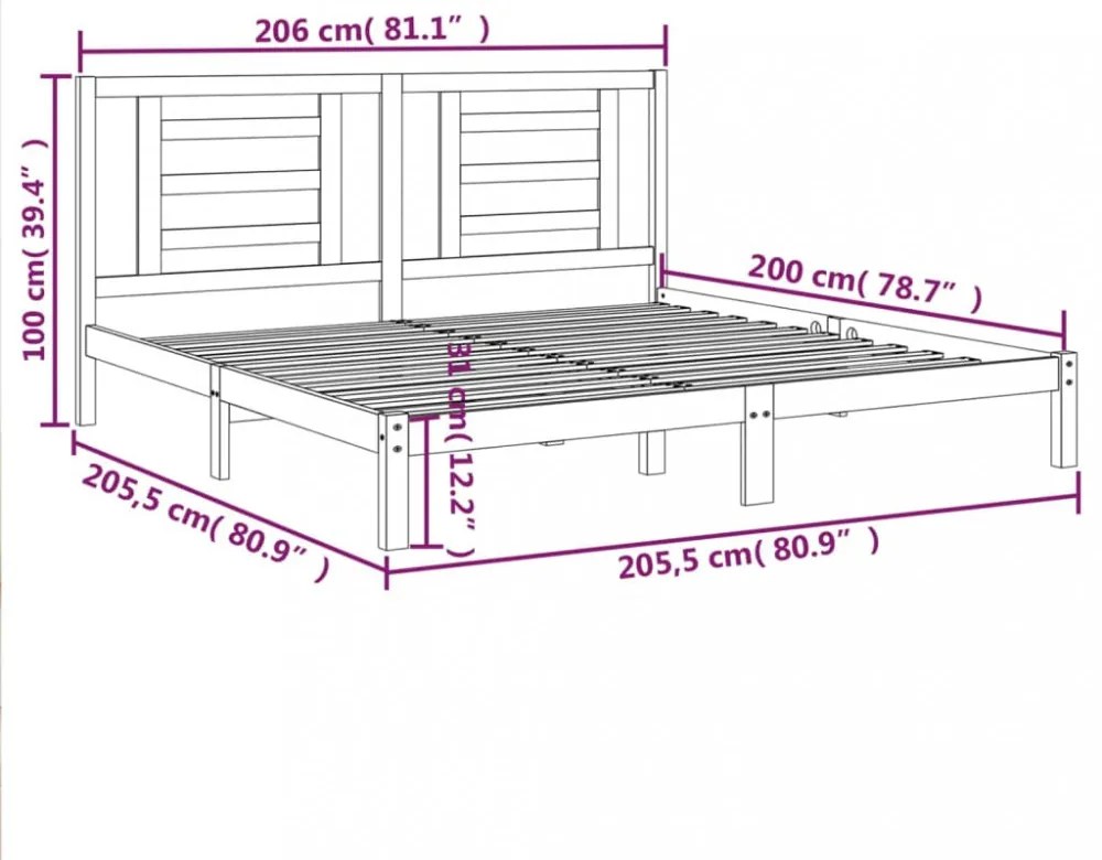 tömör fenyőfa ágy matrac nélkül 200 x 200 cm