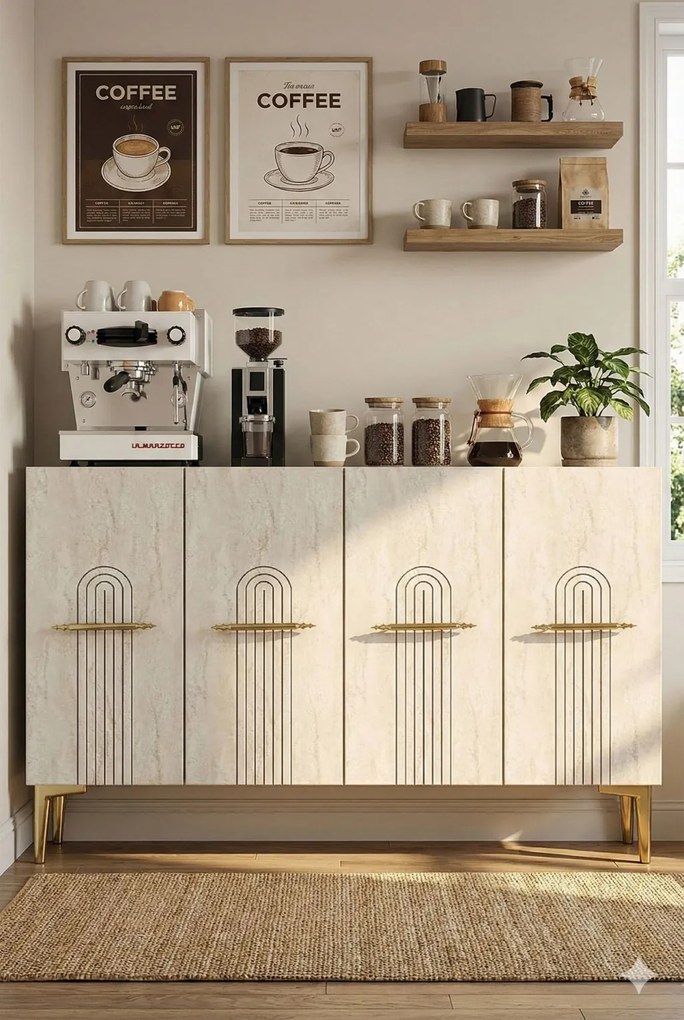 Ida 120 - White, Travertine, Gold