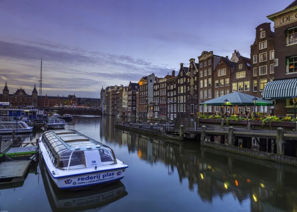 Poszter 70x50cm Amszterdami csatorna csónakokkal, Assaf Frank