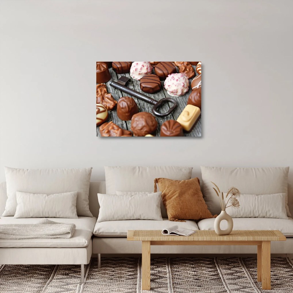 Csokoládé és a kulcs képe (üvegen) (70x50 cm)