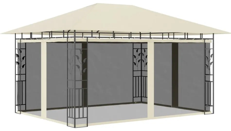 krémszínű pavilon szúnyoghálóval 4 x 3 x 2,73 m 180 g/m²