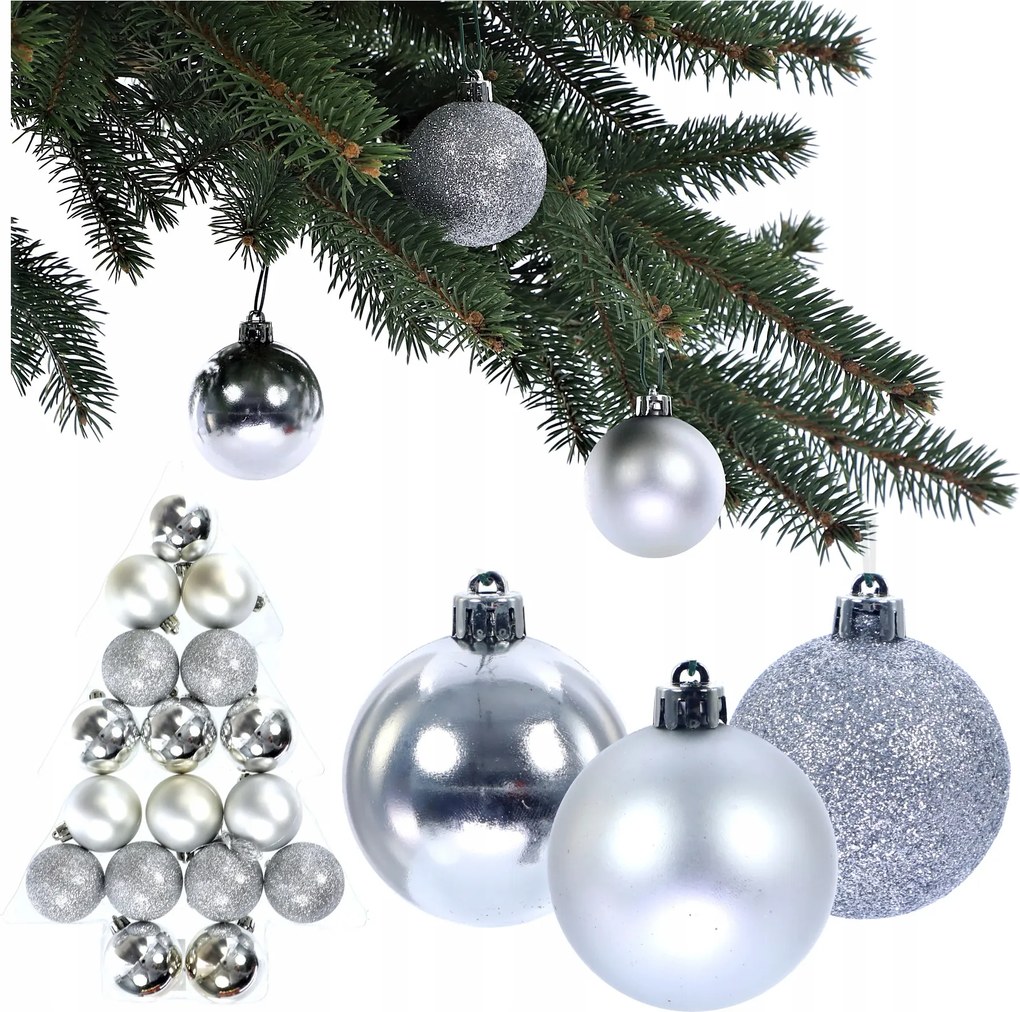 Karácsonyfa gömbök Ezüst 5cm Műanyag gömb szett 17 db-os karácsonyfa gömb