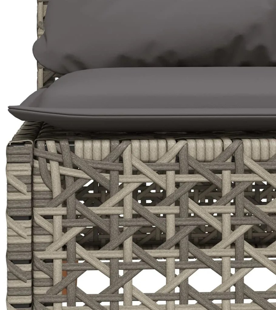 szürke polyrattan karfa nélküli kerti kanapé párnával