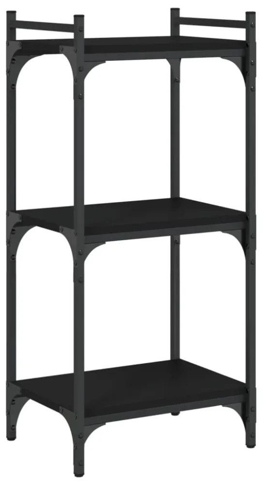 3 szintes fekete szerelt fa könyvespolc 40 x 30 x 86 cm