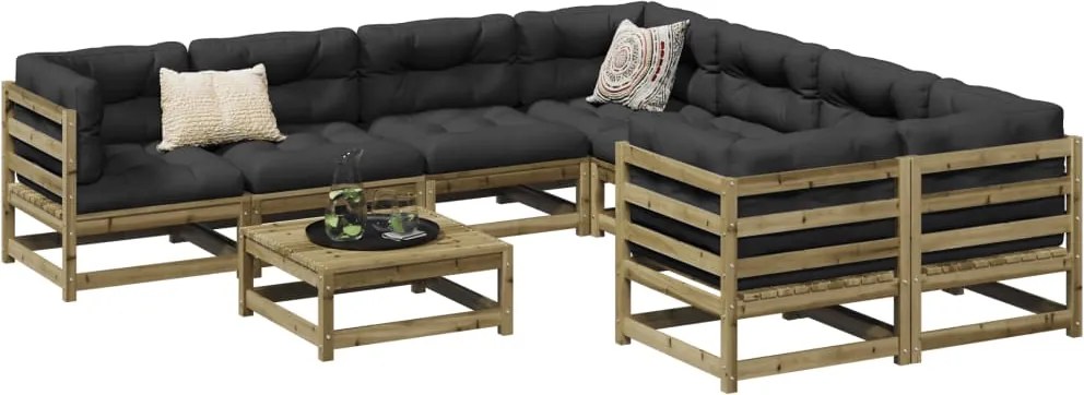 vidaXL 9 részes impregnált fenyőfa kerti kanapészett párnákkal