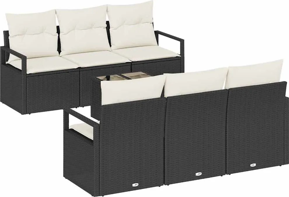 vidaXL Kanapé Szett 7 pcs Fekete és Krém polirattan
