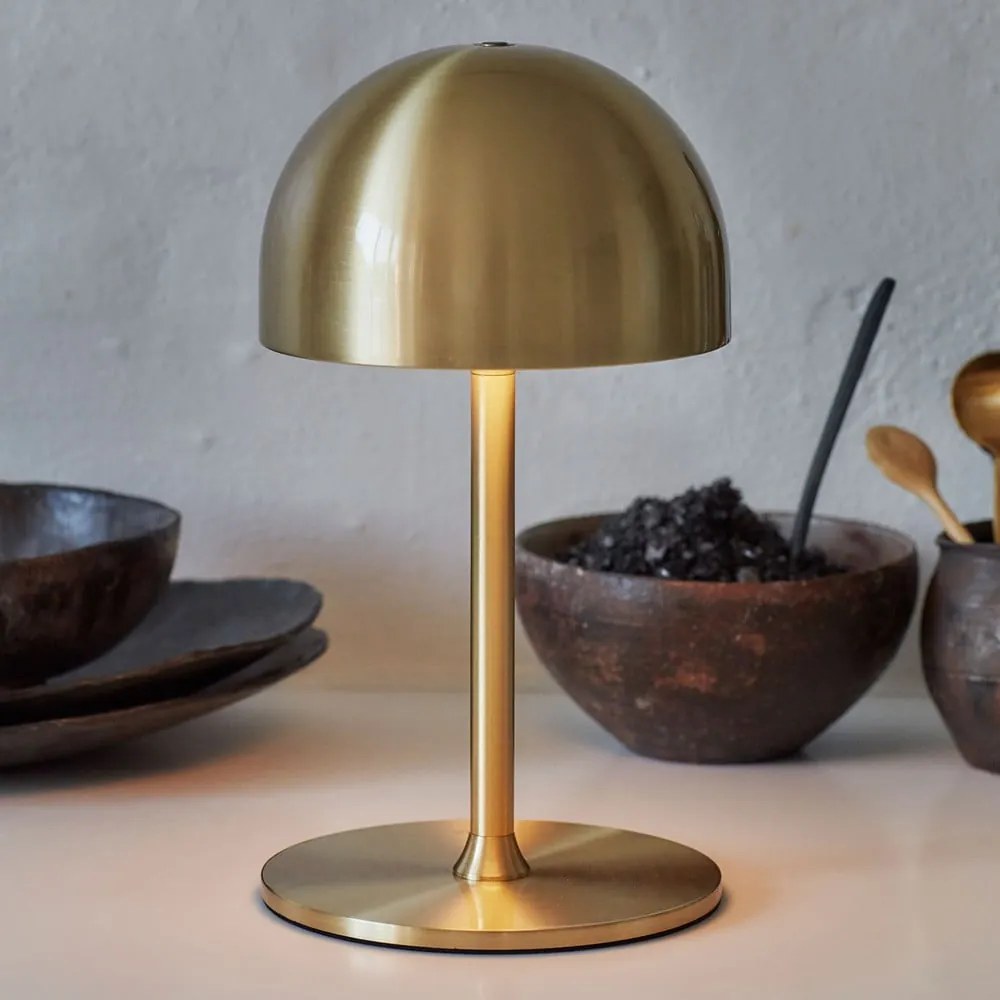 Sárgaréz színű LED asztali lámpa távirányítóval, fém búrával (magasság 22 cm) Tim – Sirius