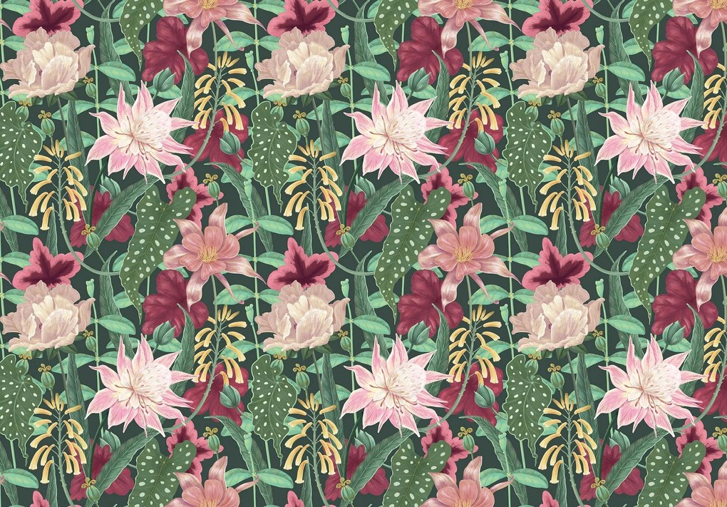 3D fotótapéta hatás Levelek virágok Rózsák 254 x 184