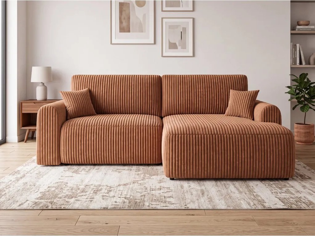 Kihúzható kétoldalas L alakú ülőgarnitúra NORDEN TILIA 250x140 cm, terrakotta