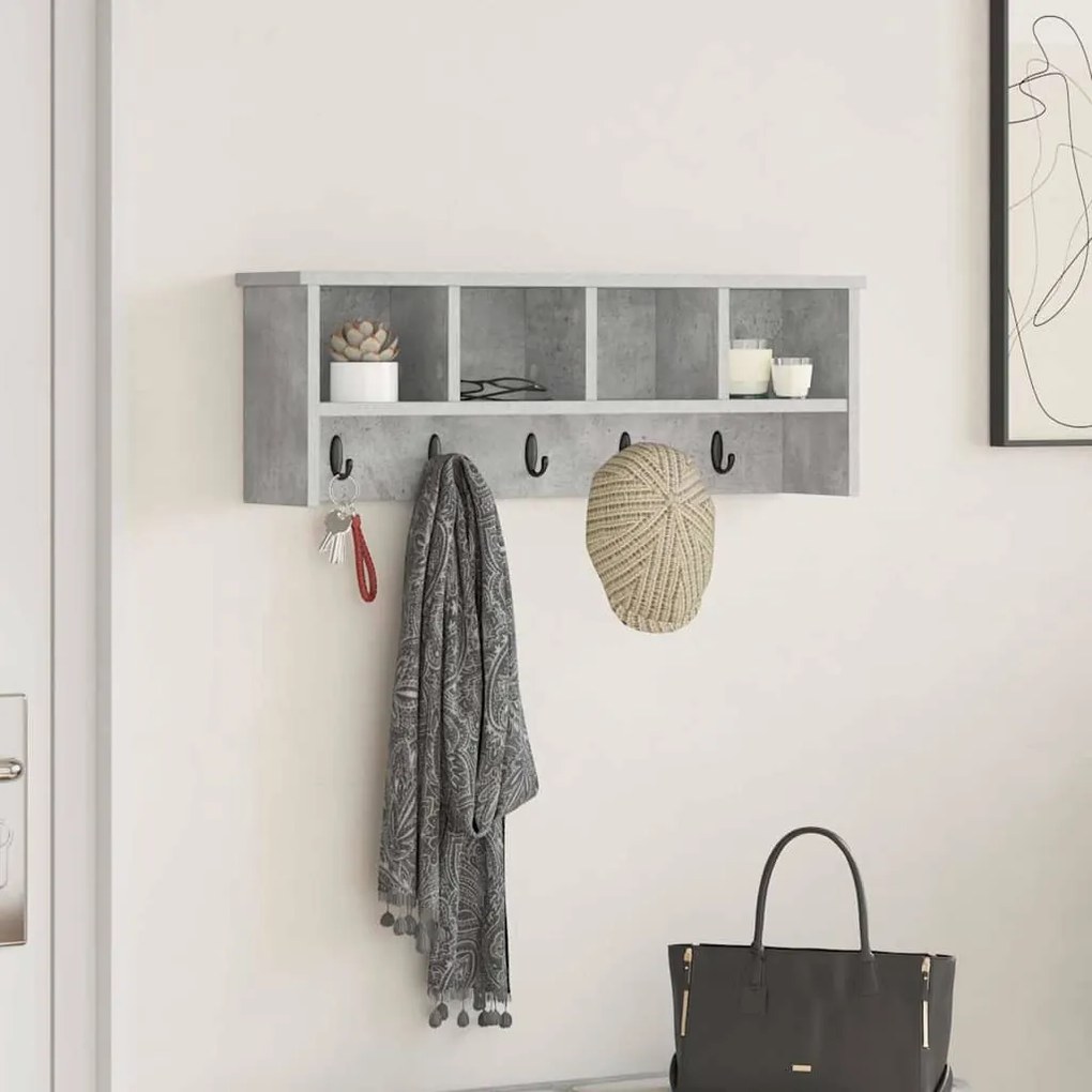 Fali Kabáthorog polcokkal Beton szürke 75 x 16 x 26 cm Faanyag