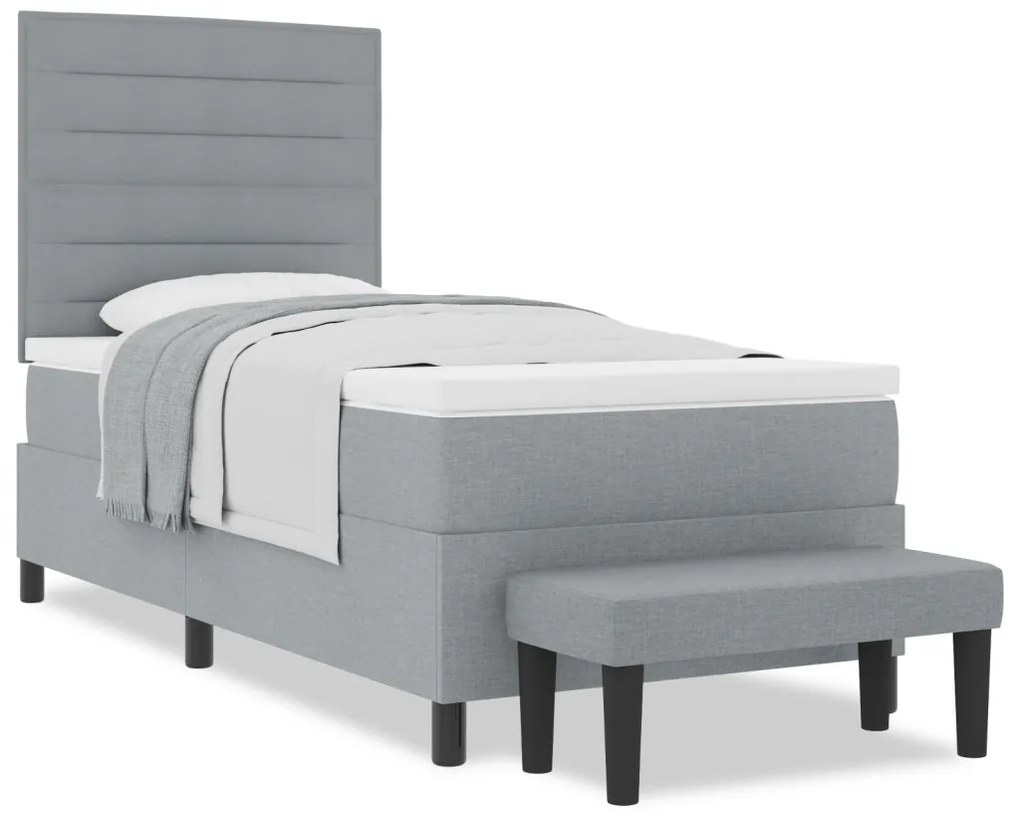 Boxspring ágy matraccal és pad light szürke 90 x 190 cm szövet