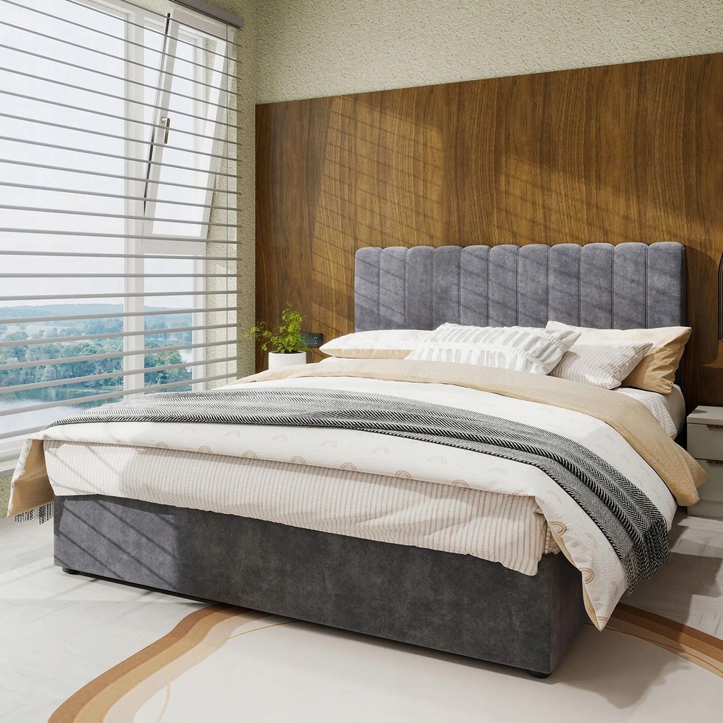 Kárpitozott ágy Gyerek franciaágy 140x200cm hidraulikus szürke