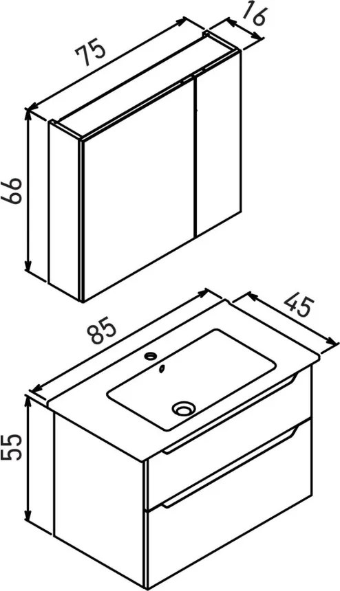 Messina mosdószekrény, 85 cm – TR785PNC1612