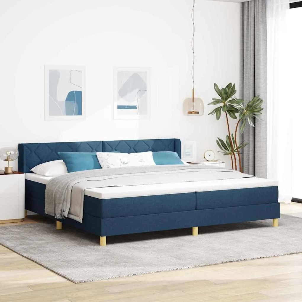 Rugós Ágy matracmal fejtámlával Kék 200 x 200 cm szövet