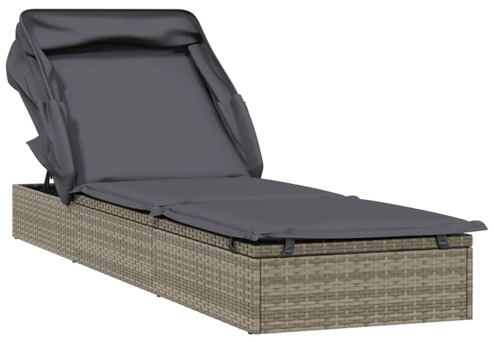 vidaXL szürke polyrattan napozóágy összecsukható tetővel 213x63x97 cm