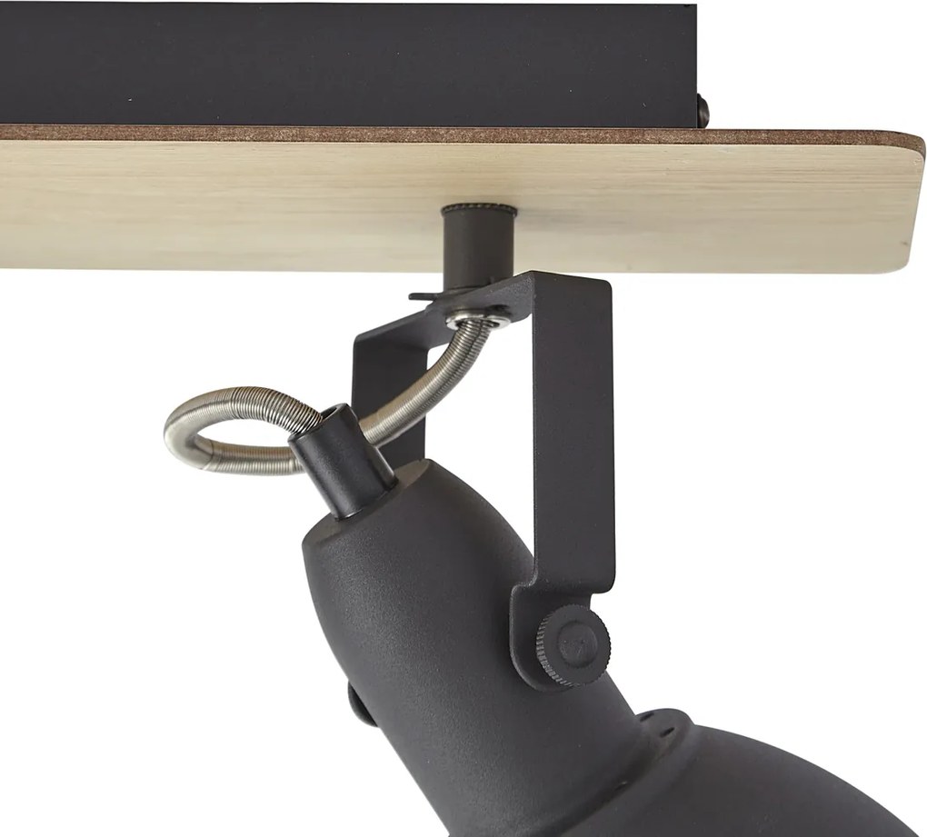 Fekete mennyezeti spotlámpa fával, 3 izzós, forgatható és dönthető - Jakub