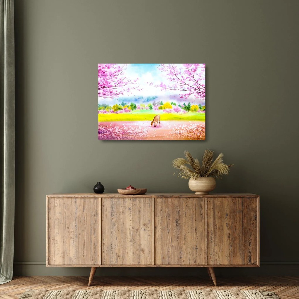 Kép - festett szarvas, akvarell (üvegen) (70x50 cm)