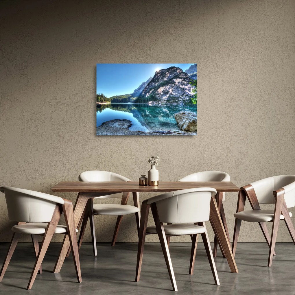 Egy alpesi tó képe (üvegen) (70x50 cm)