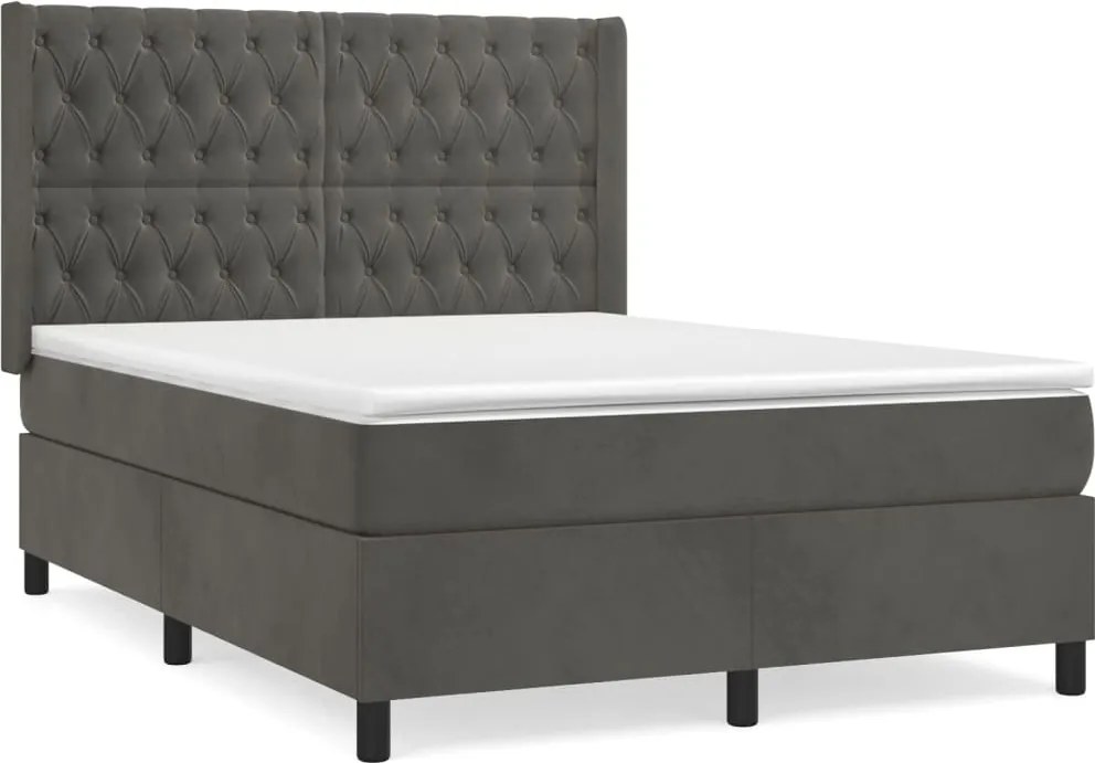 vidaXL sötétszürke bársony rugós ágy matraccal 140x190 cm