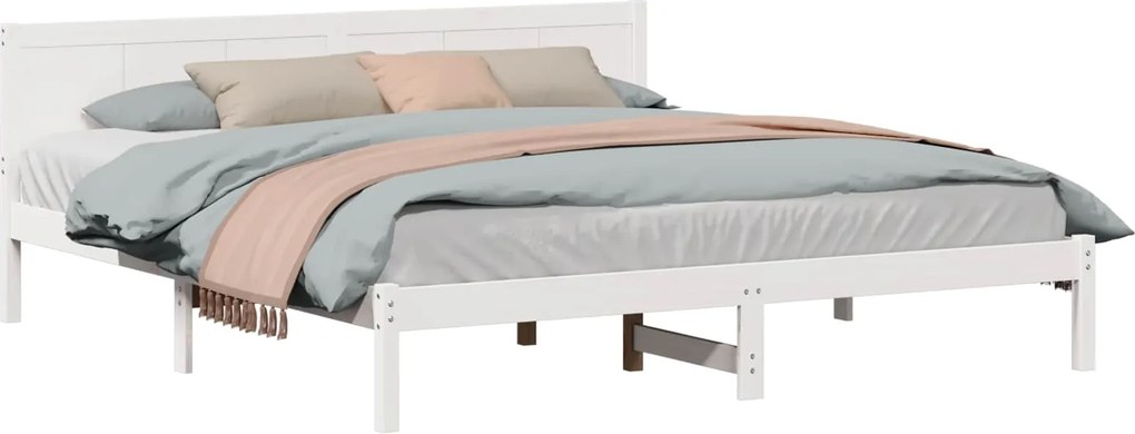 vidaXL Ágykeret Fehér 200 x 200 cm Tömör fenyőfa