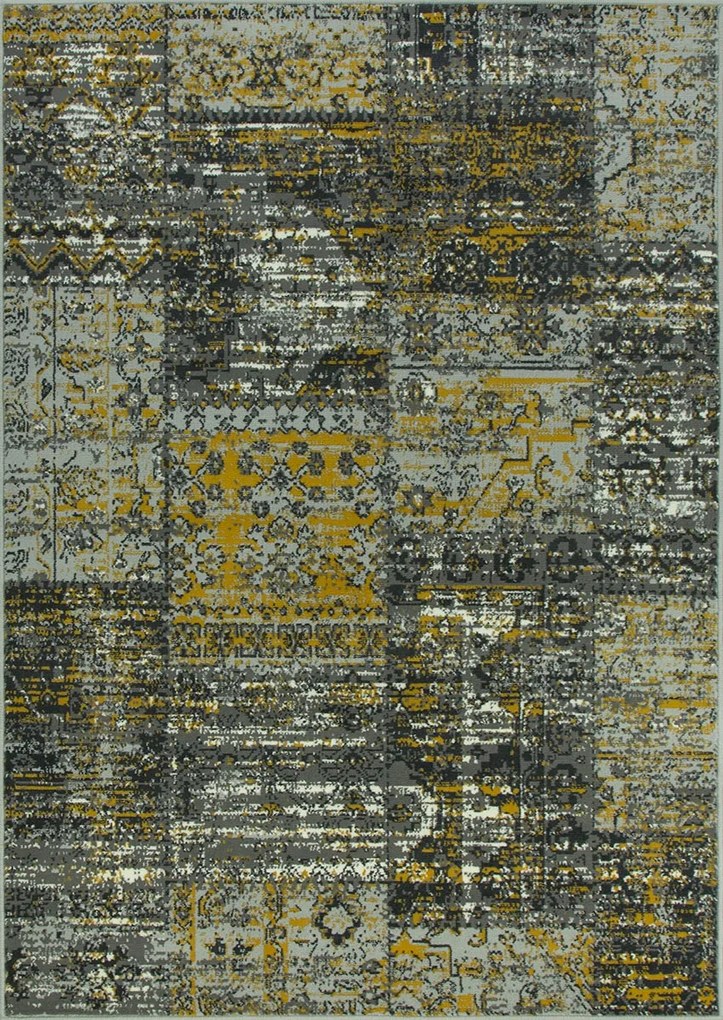 140x200 cm Azték Szőnyeg Szürke-sárga Mustár