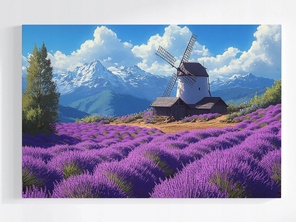 Poszter Tájkép Hegyek Mező Levendula Szélmalom 120x80