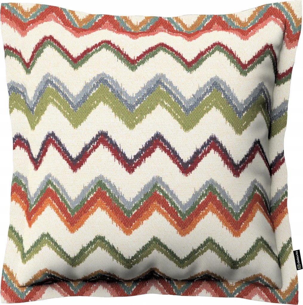 Párnahuzat 45x45 piros-zöld cikk-cakk mintás, krémszínű