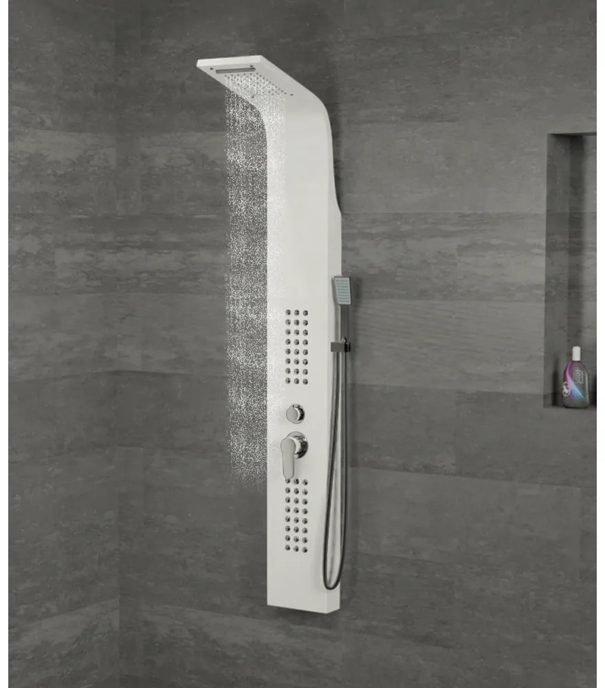 Alegre WHITE zuhanypanel, rozsdamentes acél