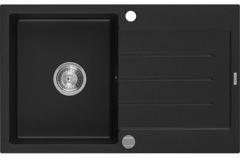 Mexen Bruno 1-medencés gránit mosogató edényszárítóval 795 x 495 mm, Fekete - 6513791010-77