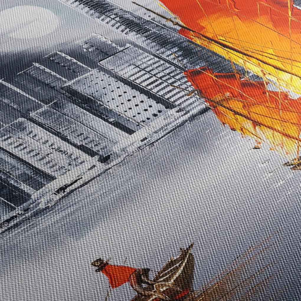 Festmény - Victoria Harbour, Hong Kong, fekete-fehér olajfestmény (120x50 cm)