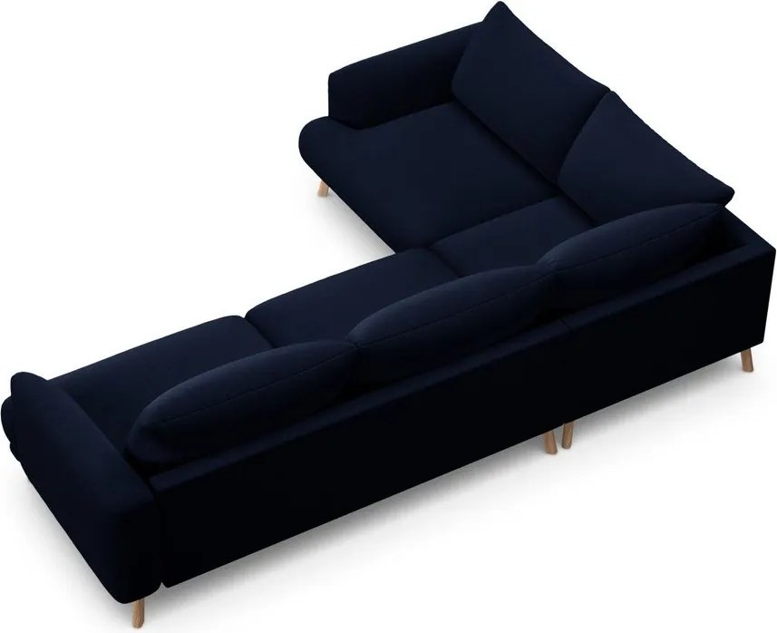 Sötétkék bársony sarokkanapé (bal oldali-L alakú) Naomi – Micadoni