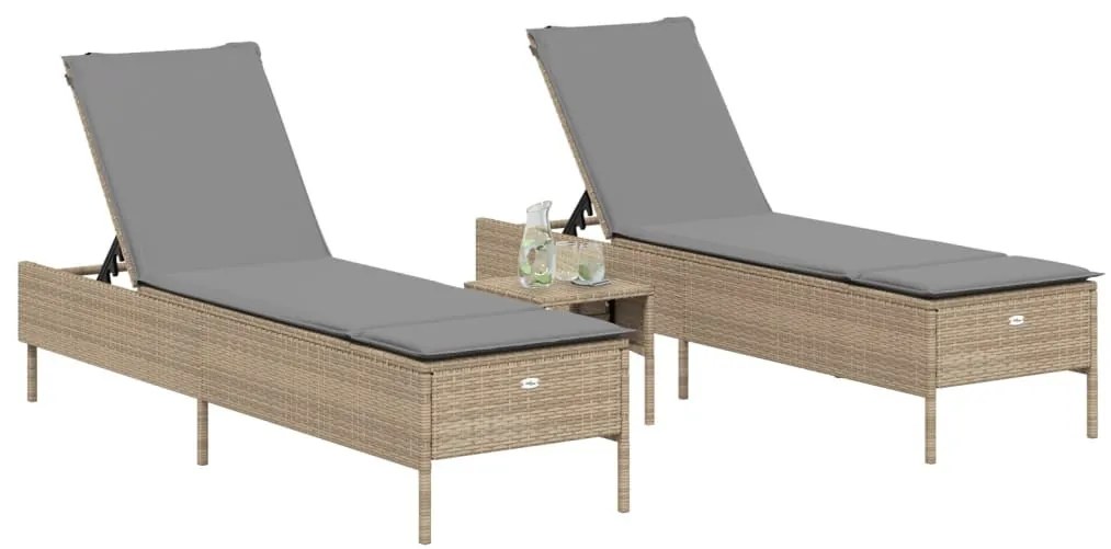 2 db bézs polyrattan napozóágy párnával