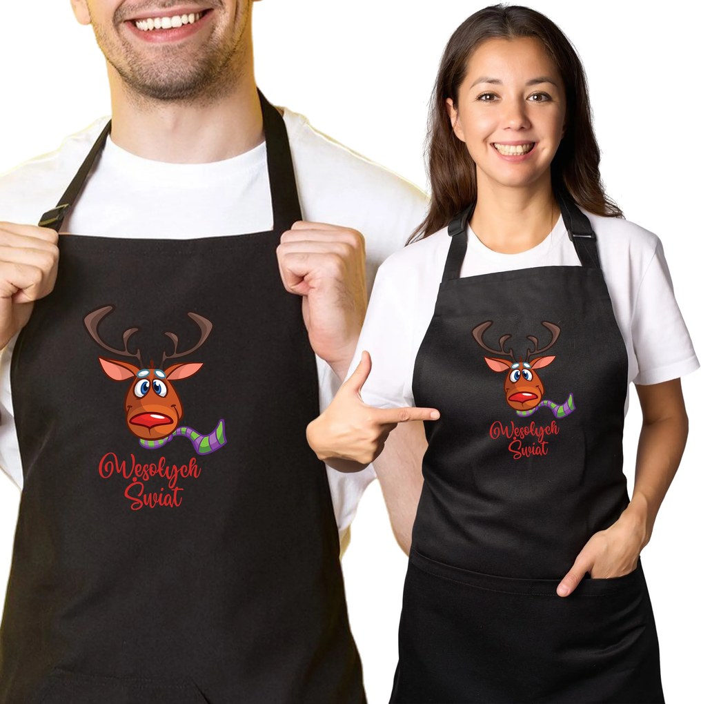 Konyhai kötény nyomott mintával karácsonyi ajándék rénszarvas "Boldog karácsonyt"