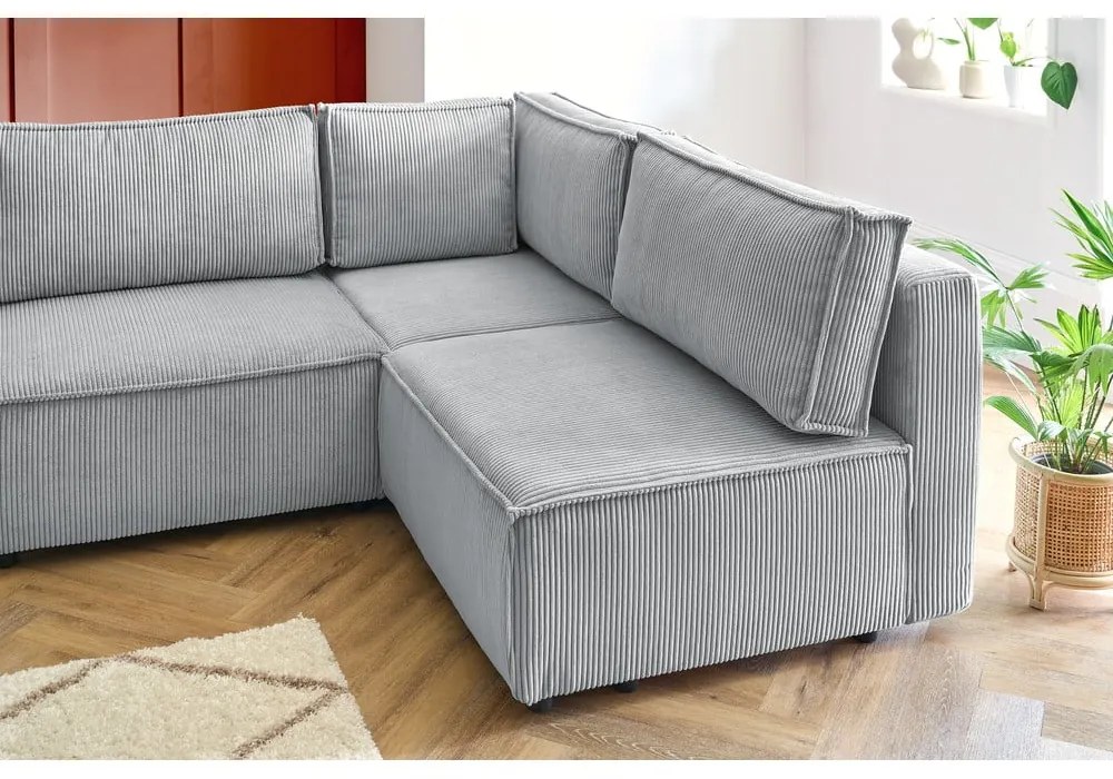 Világosszürke kordbársony sarokkanapé (jobb oldali-"U" alakú) Nihad modular – Bobochic Paris
