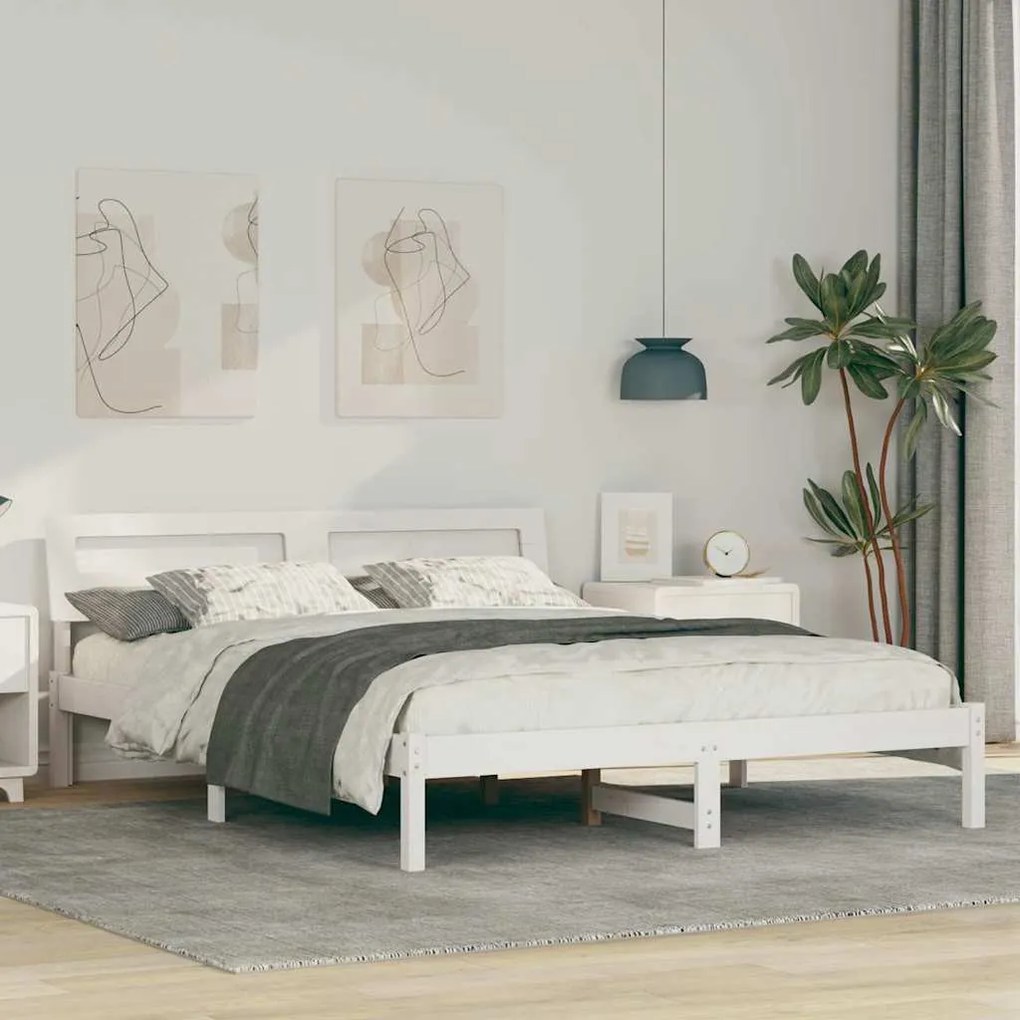 Ágykeret LED -es lámpákkal Fehér 160 x 200 cm Tömör fenyőfa
