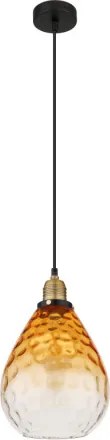 Globo 15786H Függeszték fém fekete matt, borostyán színű/átlátszó színátmenetes üveg búra, fém matt sárgaréz színű, fekete PVC kábel, magassága rövidíthető, ø: 210mm, M: 1200mm, 1x E27 60W 230V izzó nélkül