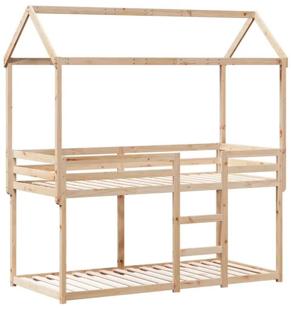 tömör fenyőfa ágy emelettel és tetővel 75 x 190 cm