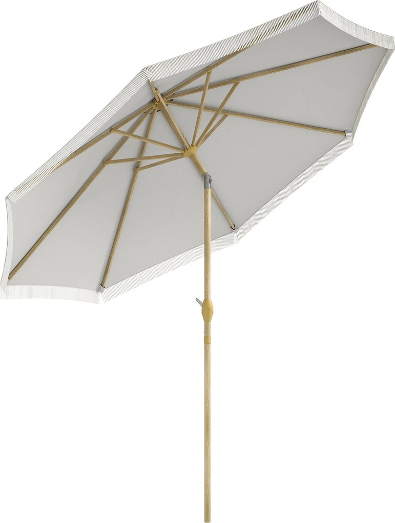 Outsunny Kert Egyenes Dönthető Napernyő Kézi Szerkezettel, Fröcskölt Fém Polccal, Bohém Stílusú, 8 Bordával Ø 265 x 244 cm Fehér | Aosom