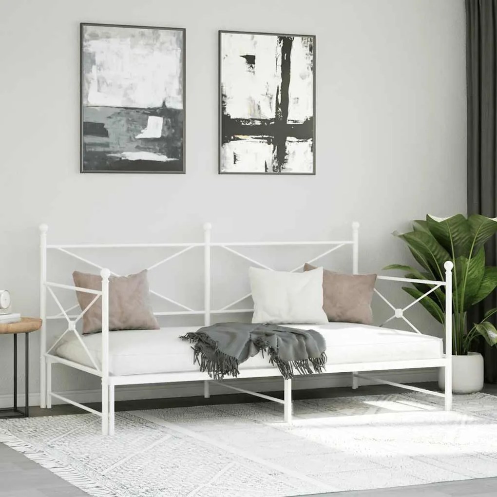 Daybed with Trundle without Mattress White 107x203 cm acél