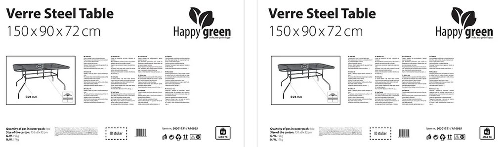 Happy Green Kerti asztal Verre üveglapokkal, 150 x90 x 72 cm