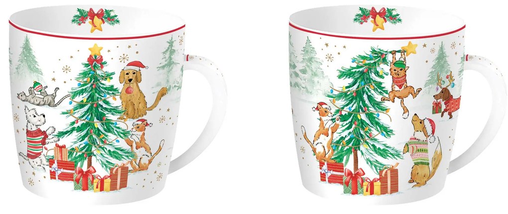 Cicás kutyás karácsonyi porcelán bögre 2 db Christmas Gang