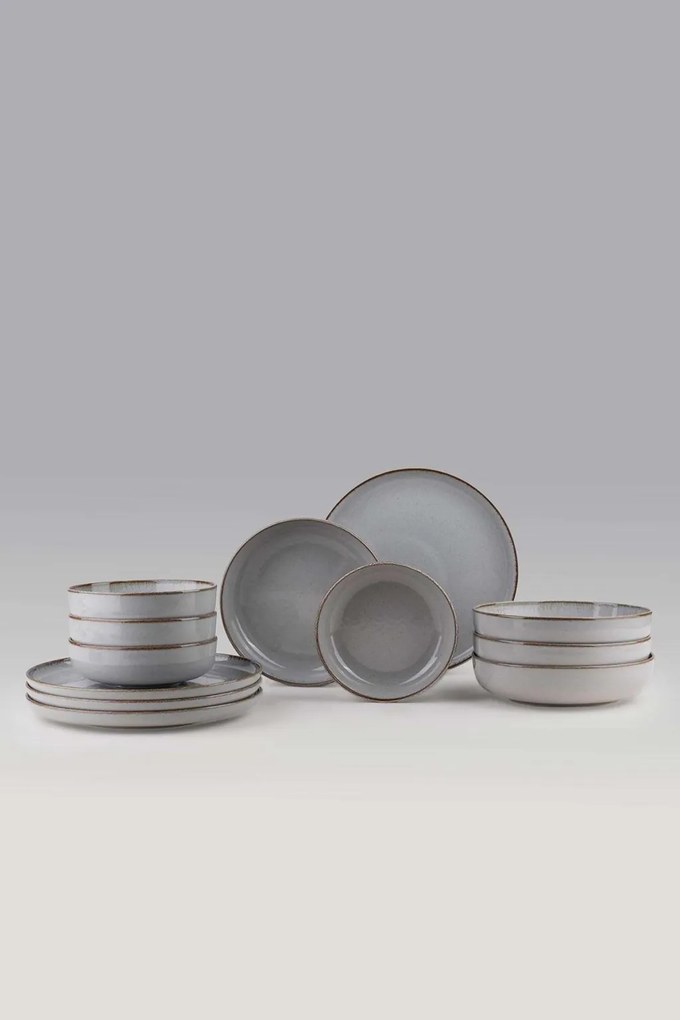 12 részes porcelán étkészlet szürke