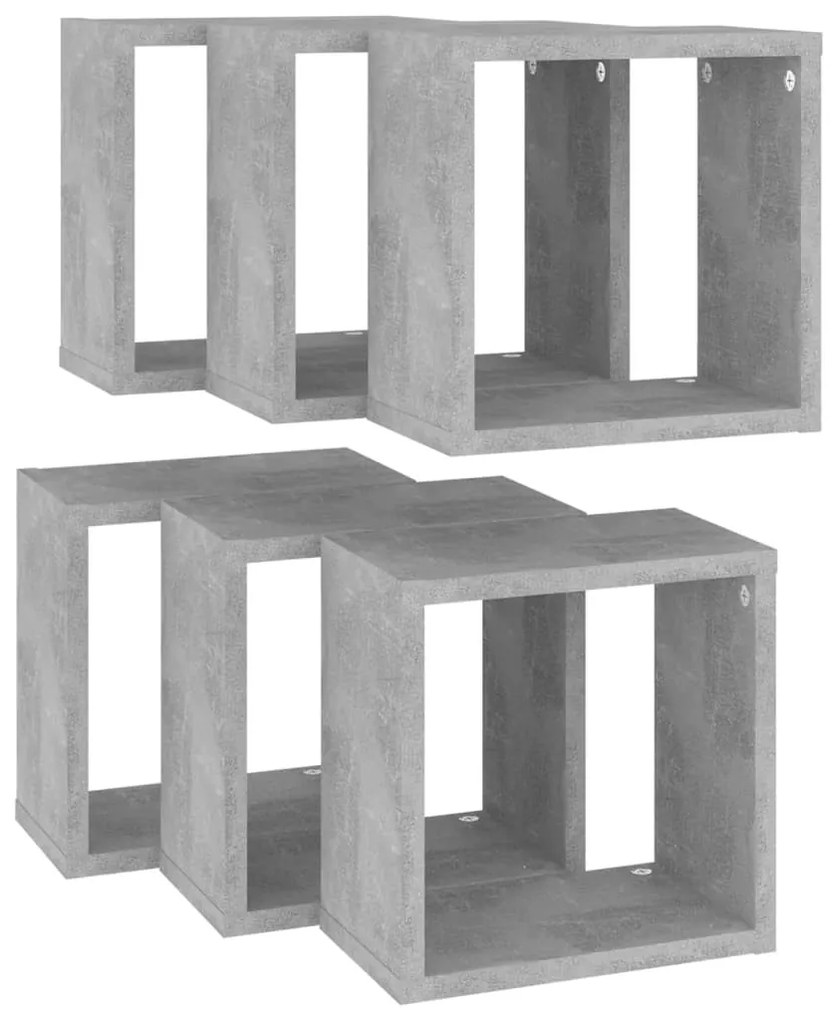 6 db betonszürke fali kockapolc 26 x 15 x 26 cm
