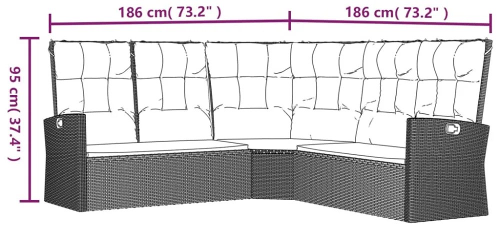 fekete polyrattan dönthető sarokkanapé párnával