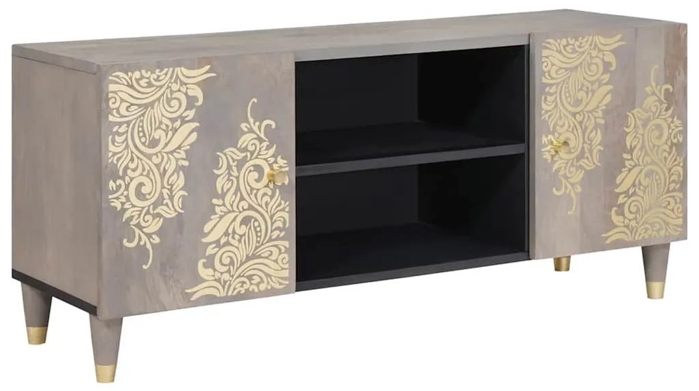 TV szekrény Szürke és Arany 105 x 33.5 x 46 cm Tömör mangófa